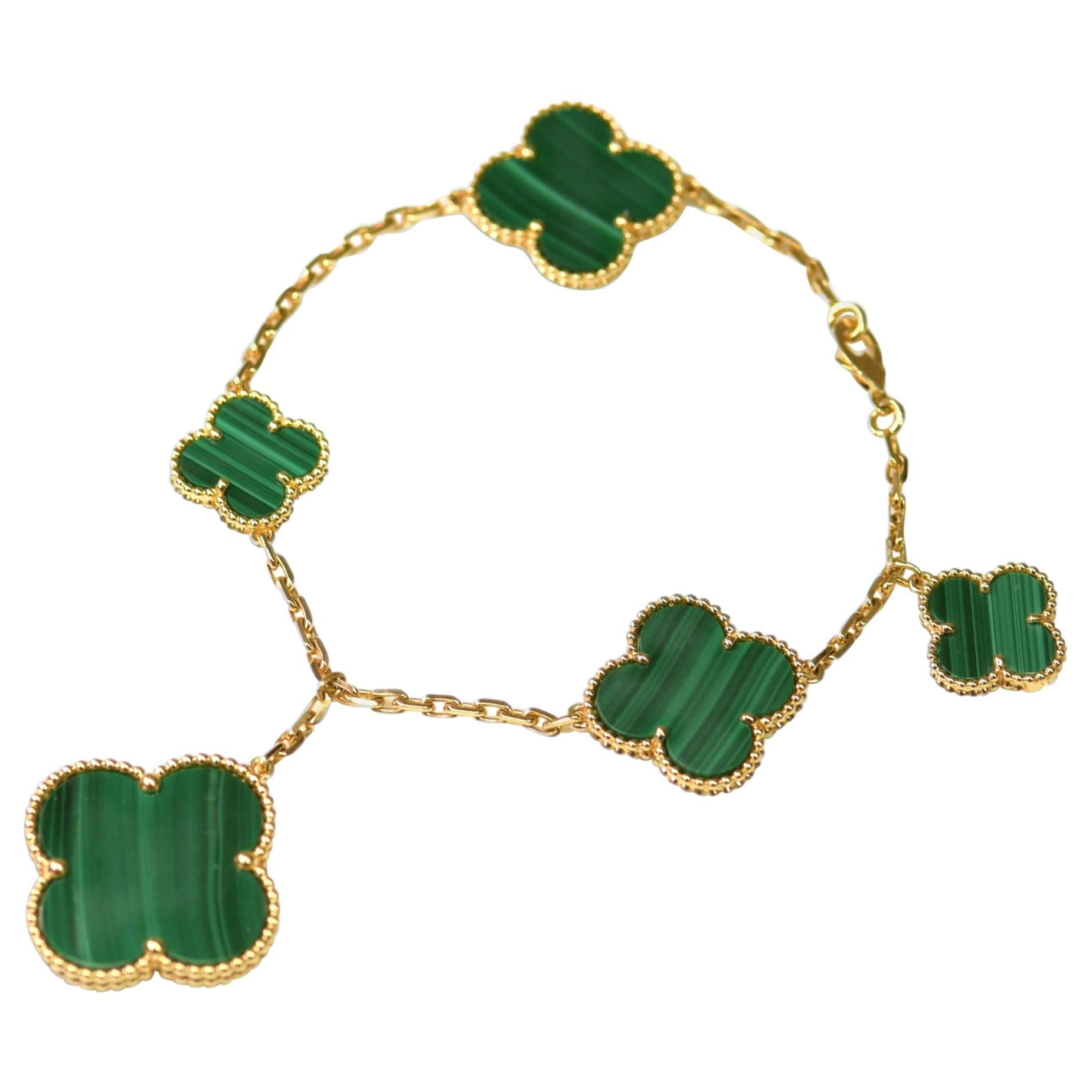 ¡®Loco¡¯MAGIC CLOVER MALACHITE GOLD BRACELET 5 MOTIFS