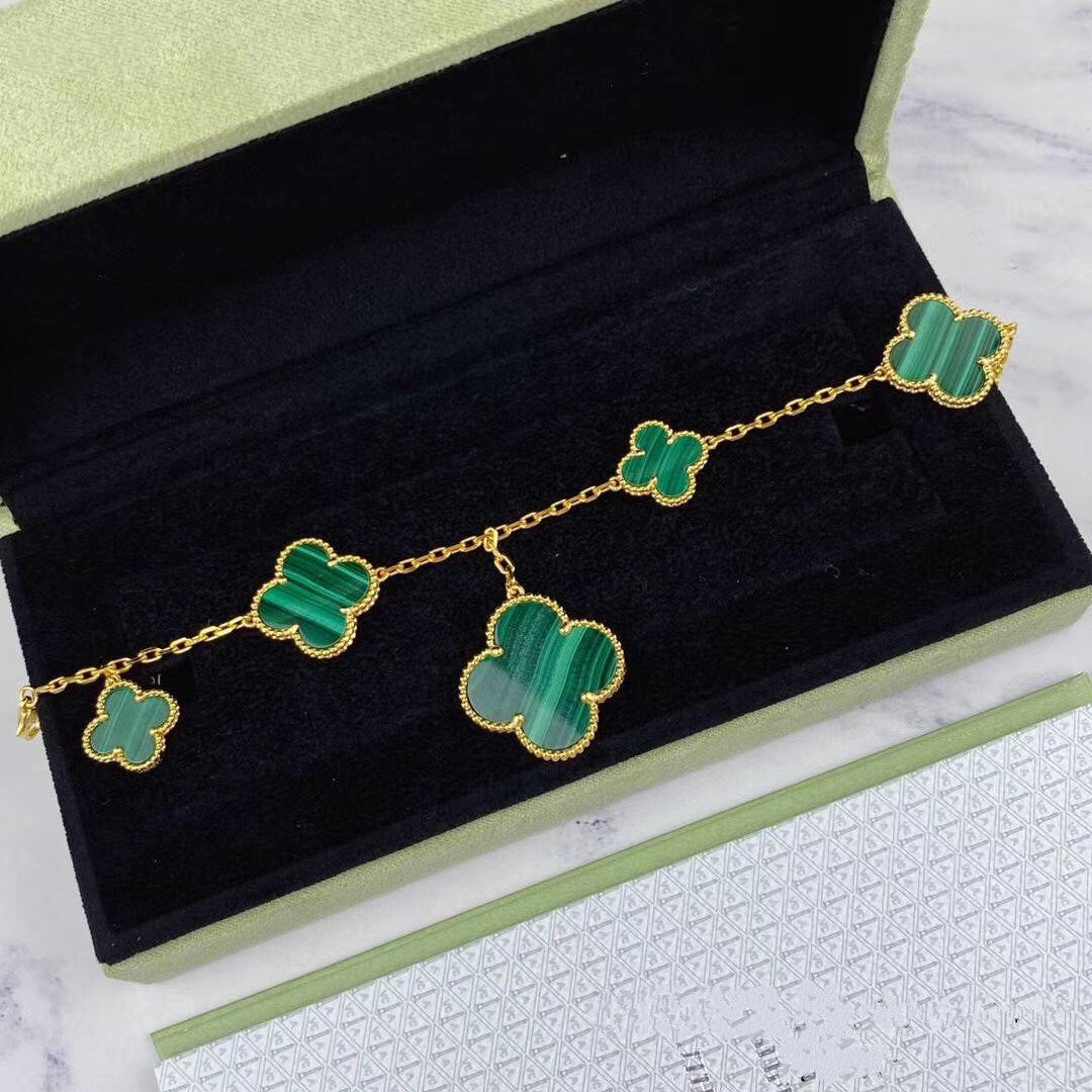 ¡®Loco¡¯MAGIC CLOVER MALACHITE GOLD BRACELET 5 MOTIFS