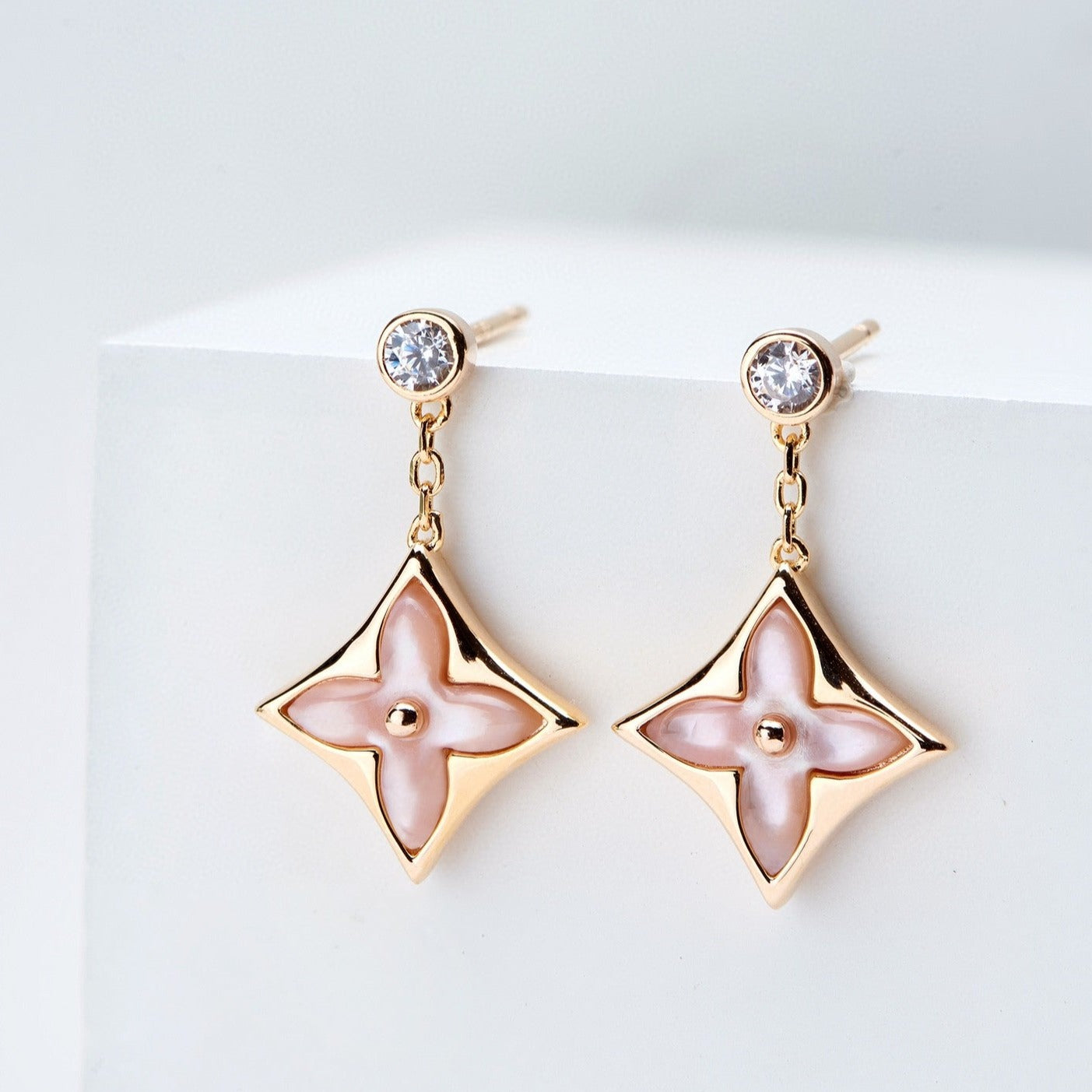 ¡®Loco¡¯DOUBLE STAR PINK GOLD MOP DROP EARRINGS