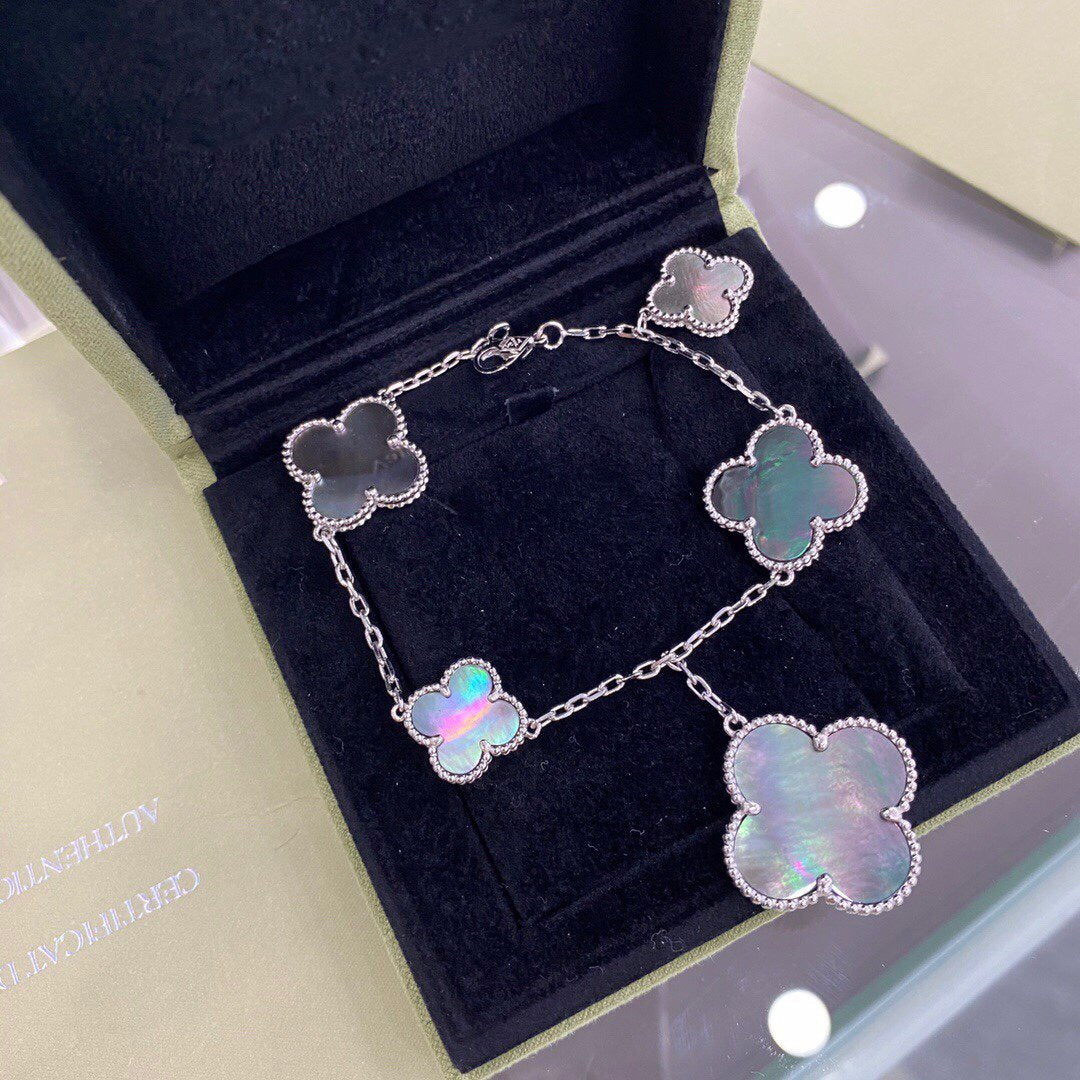 ¡®Loco¡¯CLOVER 5 MOTIFS SIVLER DARK MOP BRACELET