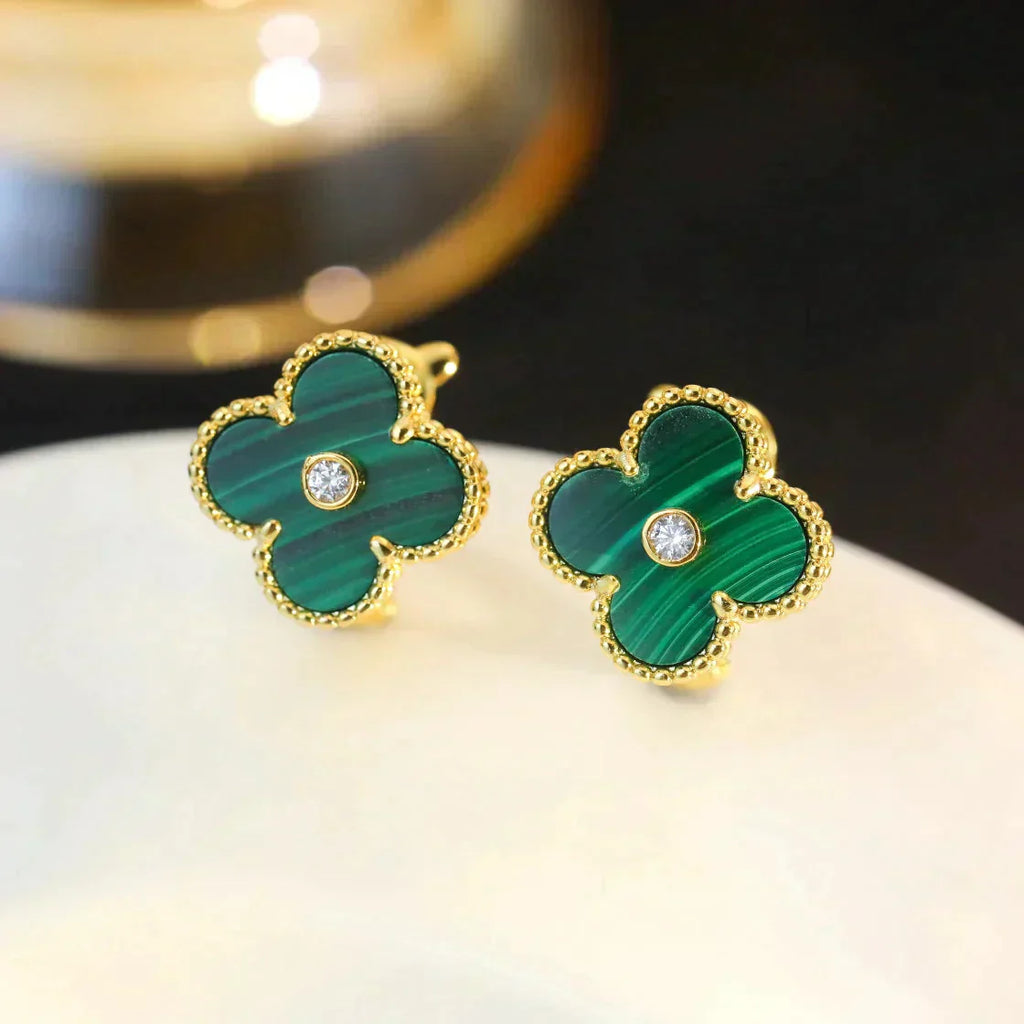 ¡®Loco¡¯CLOVER MEDIUM 1 MOTIFS MALACHITE DIAMOND EARRINGS