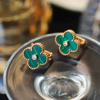 ¡®Loco¡¯CLOVER MEDIUM 1 MOTIFS MALACHITE DIAMOND EARRINGS