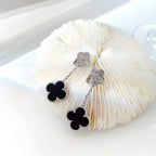 ¡®Loco¡¯CLOVER 2 MOTIFS  DIAMOND ONYX EARRINGS SILVER