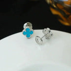 ¡®Loco¡¯CLOVER MINI 9.5MM ONYX STUD EARRINGS SILVER