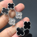 ¡®Loco¡¯CLOVER 3 MOTIF DIAMOND ONYX SILVER EARRINGS