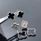¡®Loco¡¯CLOVER 3 MOTIF DIAMOND ONYX SILVER EARRINGS