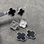 ¡®Loco¡¯CLOVER 3 MOTIF DIAMOND ONYX SILVER EARRINGS