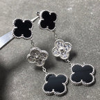 ¡®Loco¡¯CLOVER 3 MOTIF DIAMOND ONYX SILVER EARRINGS