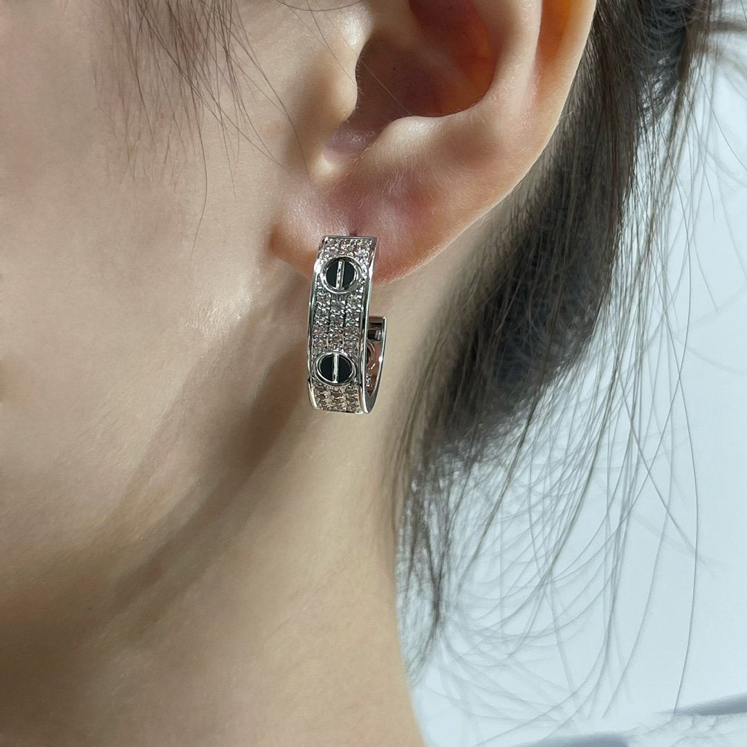 ¡®Loco¡¯LOVE CERAMIC DIAMOND PAVED SILVER EARRINGS