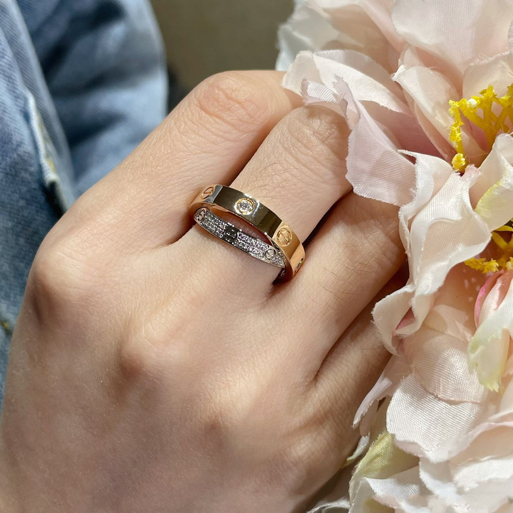 ¡®Loco¡¯LOVE PINK GOLD SILVER DIAMOND DOUBLE RING