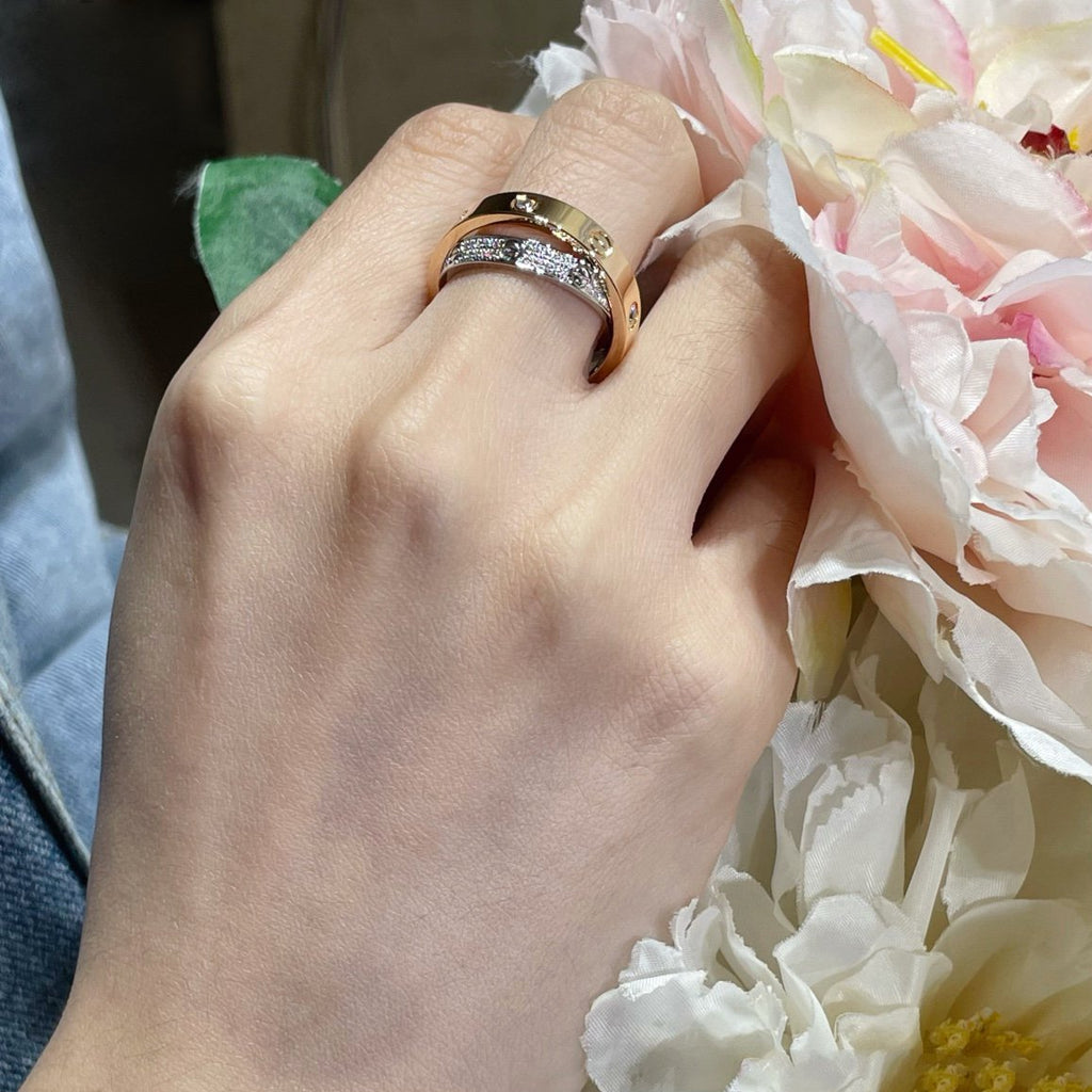 ¡®Loco¡¯LOVE PINK GOLD SILVER DIAMOND DOUBLE RING