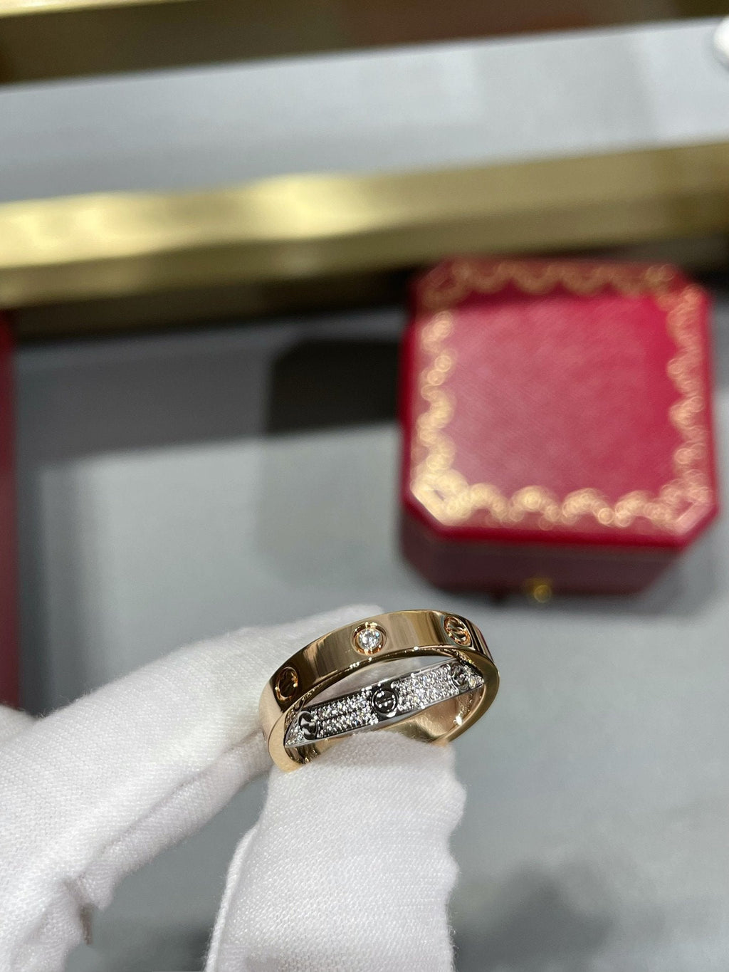 ¡®Loco¡¯LOVE PINK GOLD SILVER DIAMOND DOUBLE RING
