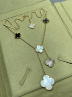 ¡®Loco¡¯CLOVER 6 MOTIF MOP ONYX GOLD NECKLACE