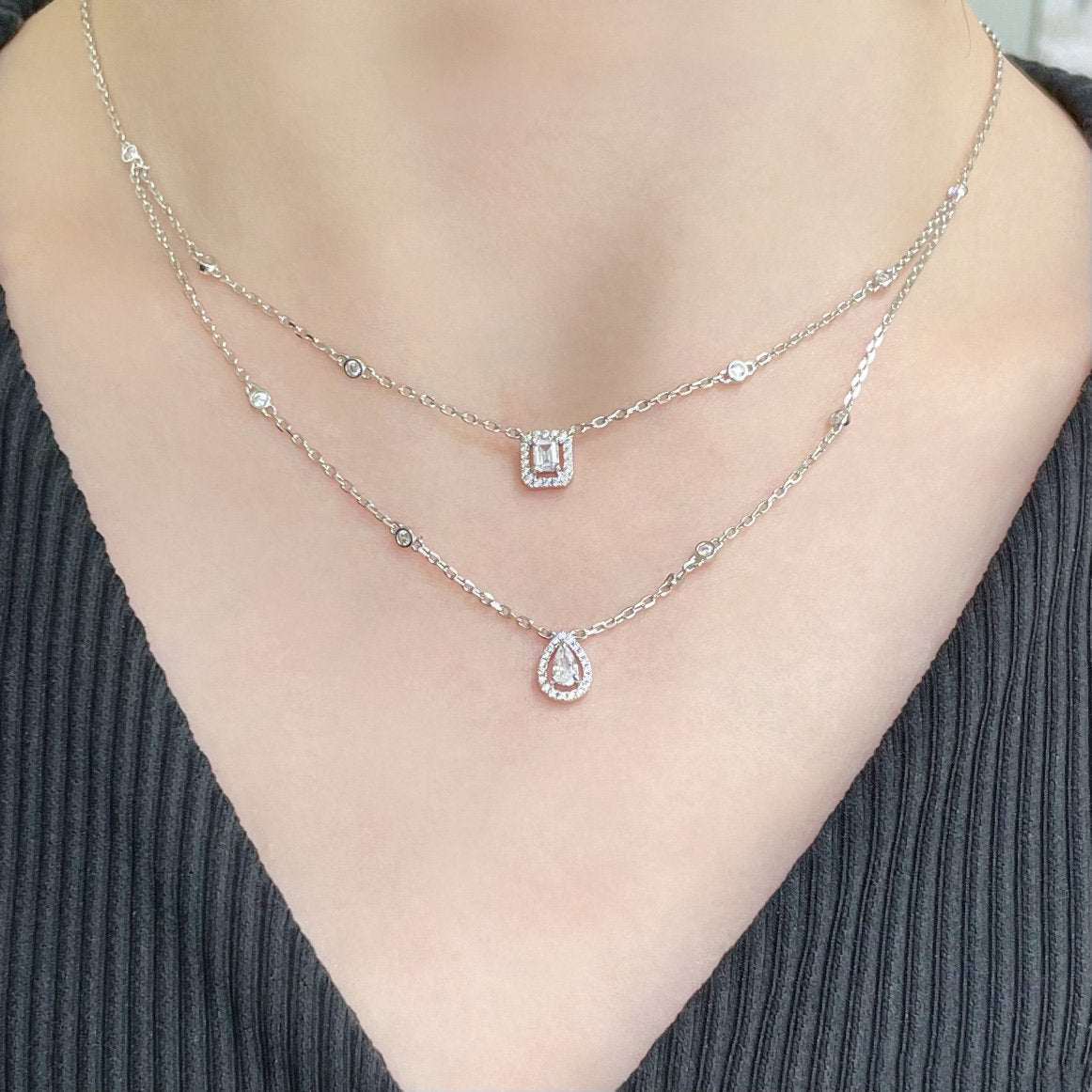 [Loco jewelrys]MY TWIN 2 ROW DIAMOND NECKLACE