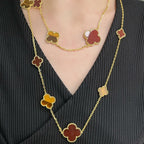 ¡®Loco¡¯CLOVER 16 MOTIF CARNELIAN TIGER EYE ROSE GOLD NECKLACE