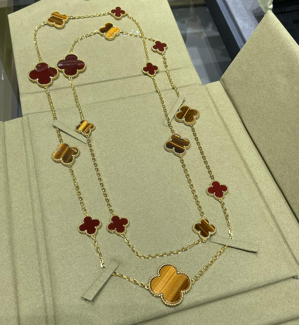 ¡®Loco¡¯CLOVER 16 MOTIF CARNELIAN TIGER EYE ROSE GOLD NECKLACE