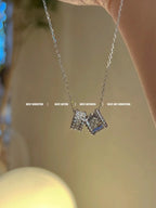 ¡®Loco¡¯PERLEE DOUBLE PENDANT SILVER DIAMOND NECKLACE