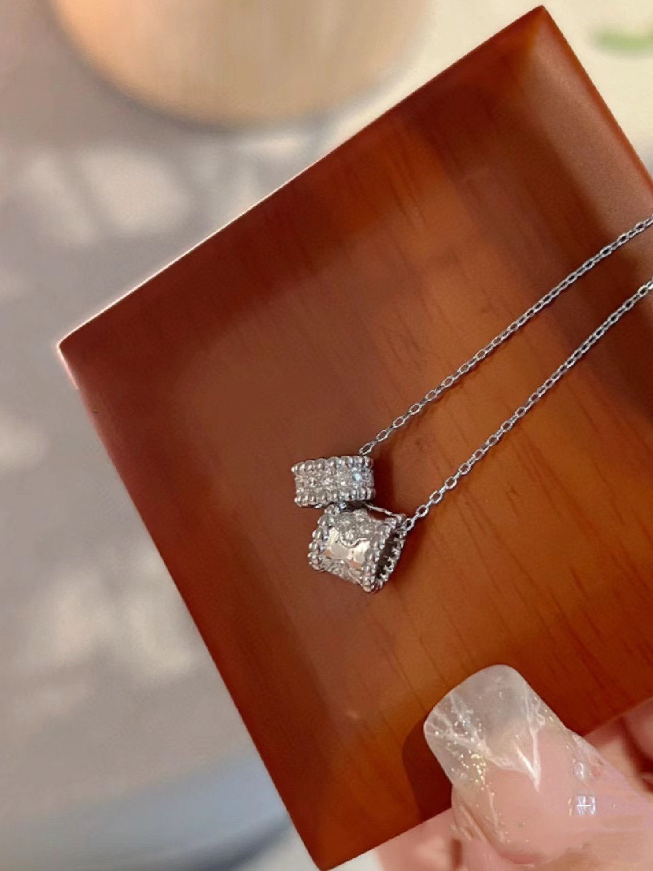 ¡®Loco¡¯PERLEE DOUBLE PENDANT SILVER DIAMOND NECKLACE