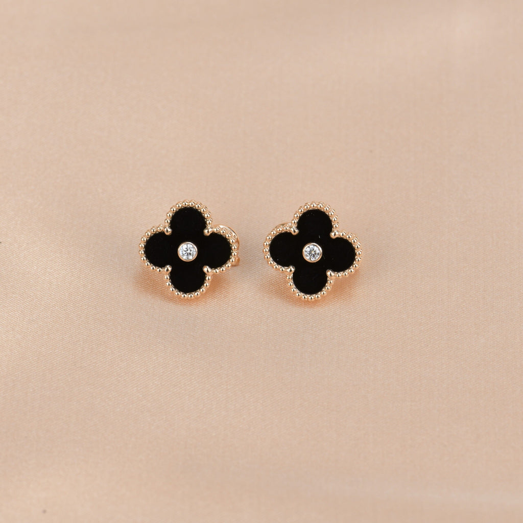 ¡®Loco¡¯CLOVER MEDIUM 1 MOTIFS ONYX DIAMOND EARRINGS