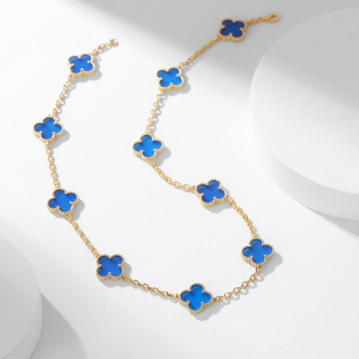 ¡®Loco¡¯CLOVER 10 MOTIFS BLUE AGATE NECKLACE
