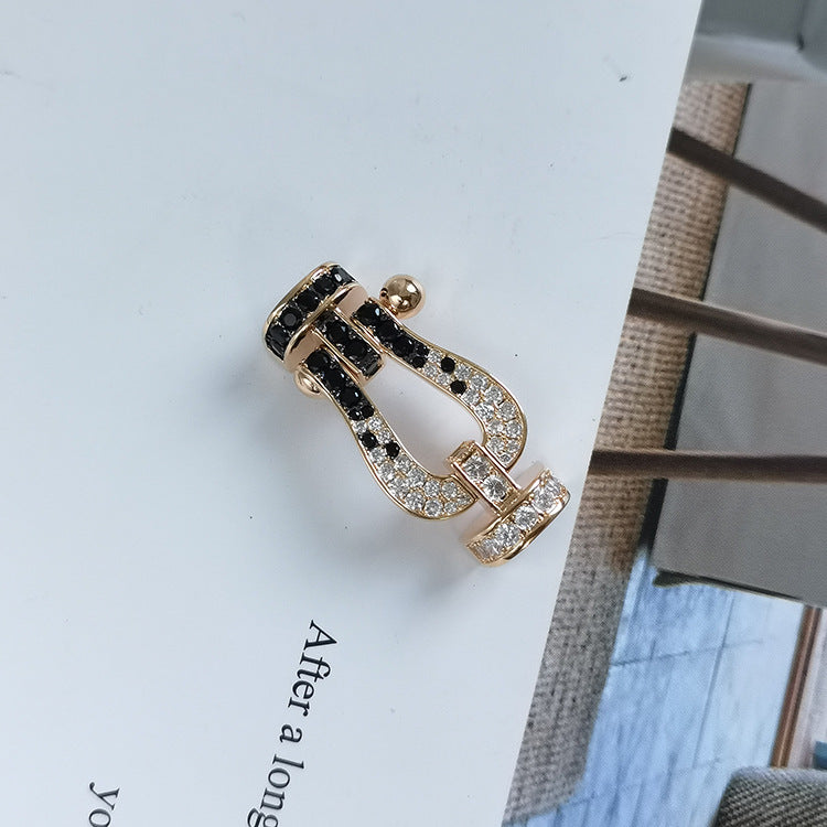 ¡®Loco¡¯FORCE LARGE HORSESHOE BLACK WHITE DIAMOND BRACELET SILVER