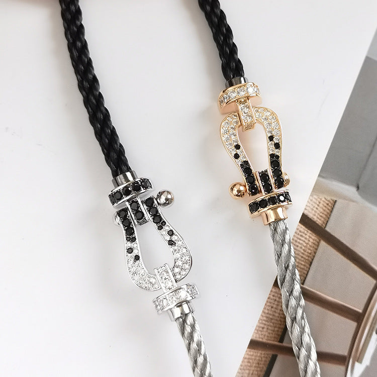 ¡®Loco¡¯FORCE LARGE HORSESHOE BLACK WHITE DIAMOND BRACELET SILVER