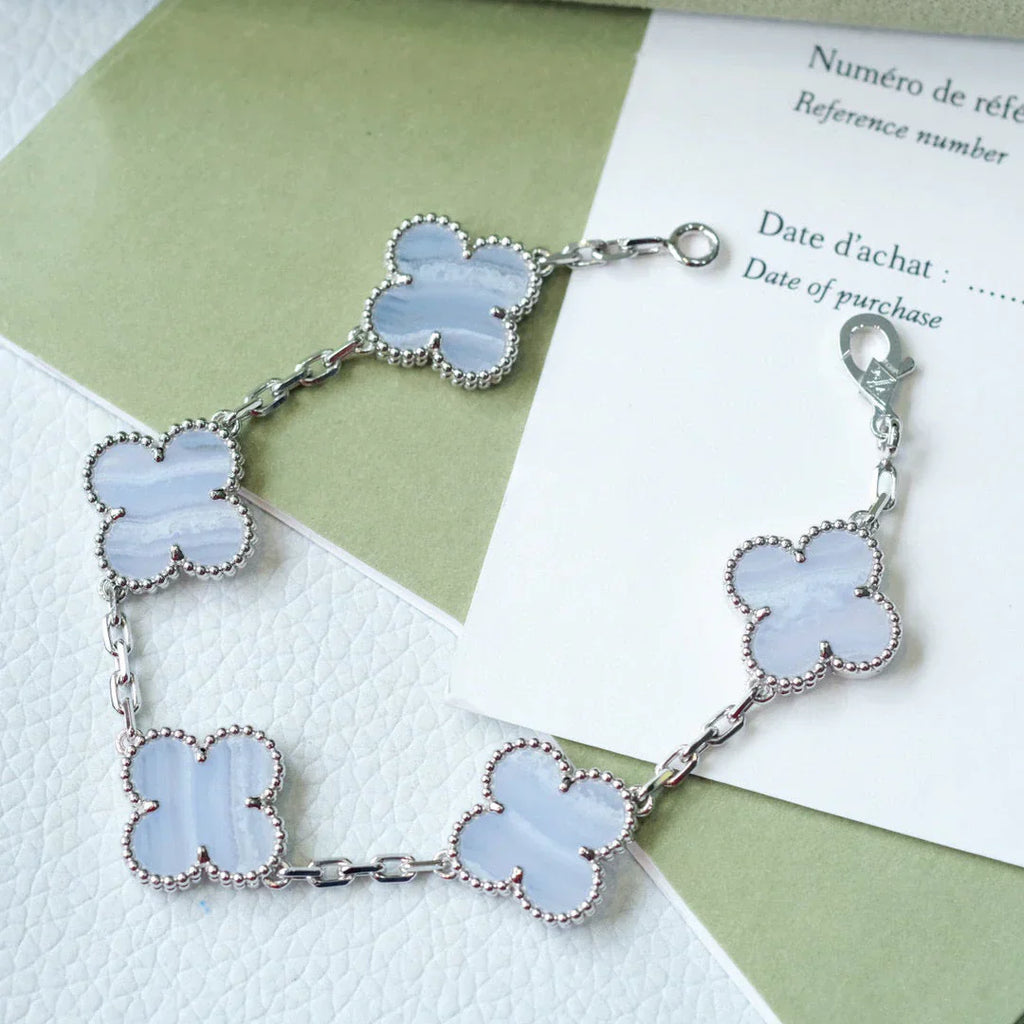 [Loco]New  CLOVER 5 MOTIF PURPLE CHALCEDONY BRACELET COLLECTION
