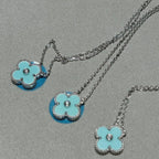 ¡®Loco¡¯CLOVER 1 DIAMOND LIGHT BLUE SILVER NECKLACE