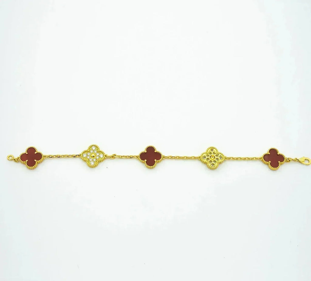[Loco]New  CLOVER 5 MOTIF RED CORNELIAN BRACELET COLLECTION