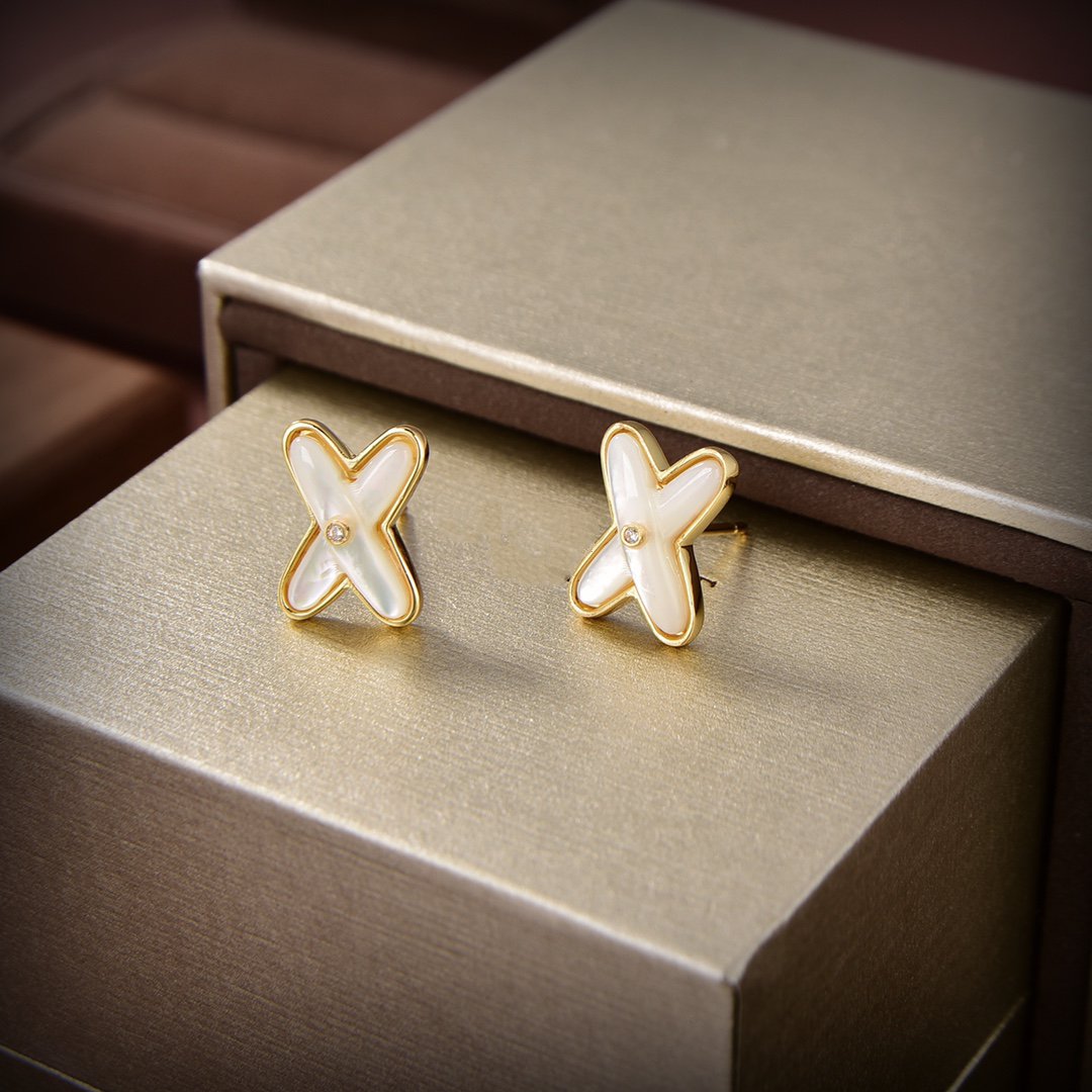 ¡®Loco¡¯JEUX DE WHITE MOP GOLD DIAMOND EARRINGS