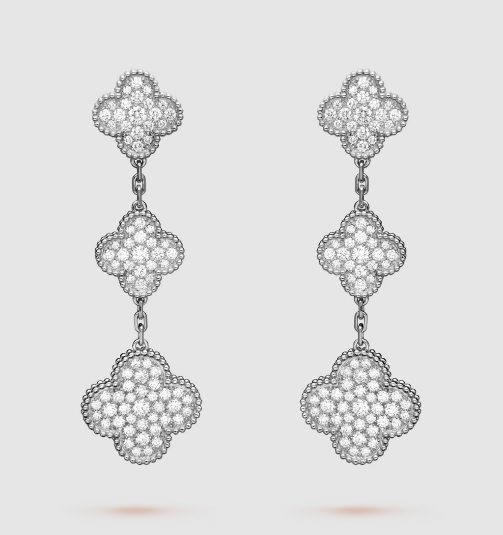 ¡®Loco¡¯CLOVER 3 MOTIF DIAMOND SILVER DROP EARRINGS