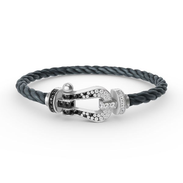 ¡®Loco¡¯FORCE LARGE HORSESHOE BLACK WHITE DIAMOND BRACELET SILVER
