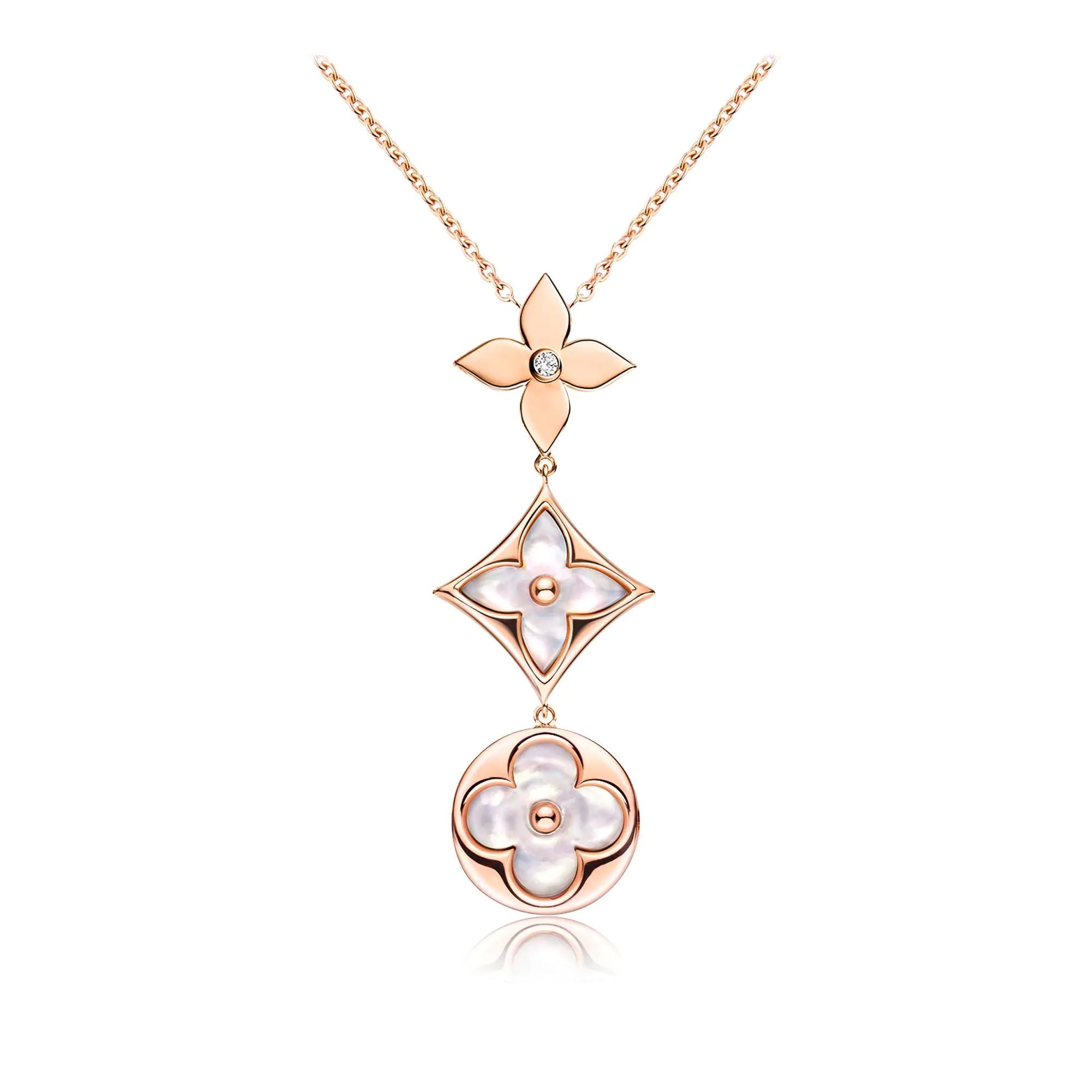¡®Loco¡¯COLOR BLOSSOM LARIAT NECKLACE PINK GOLD WHITE MOTHER PEARL AND DIAMOND