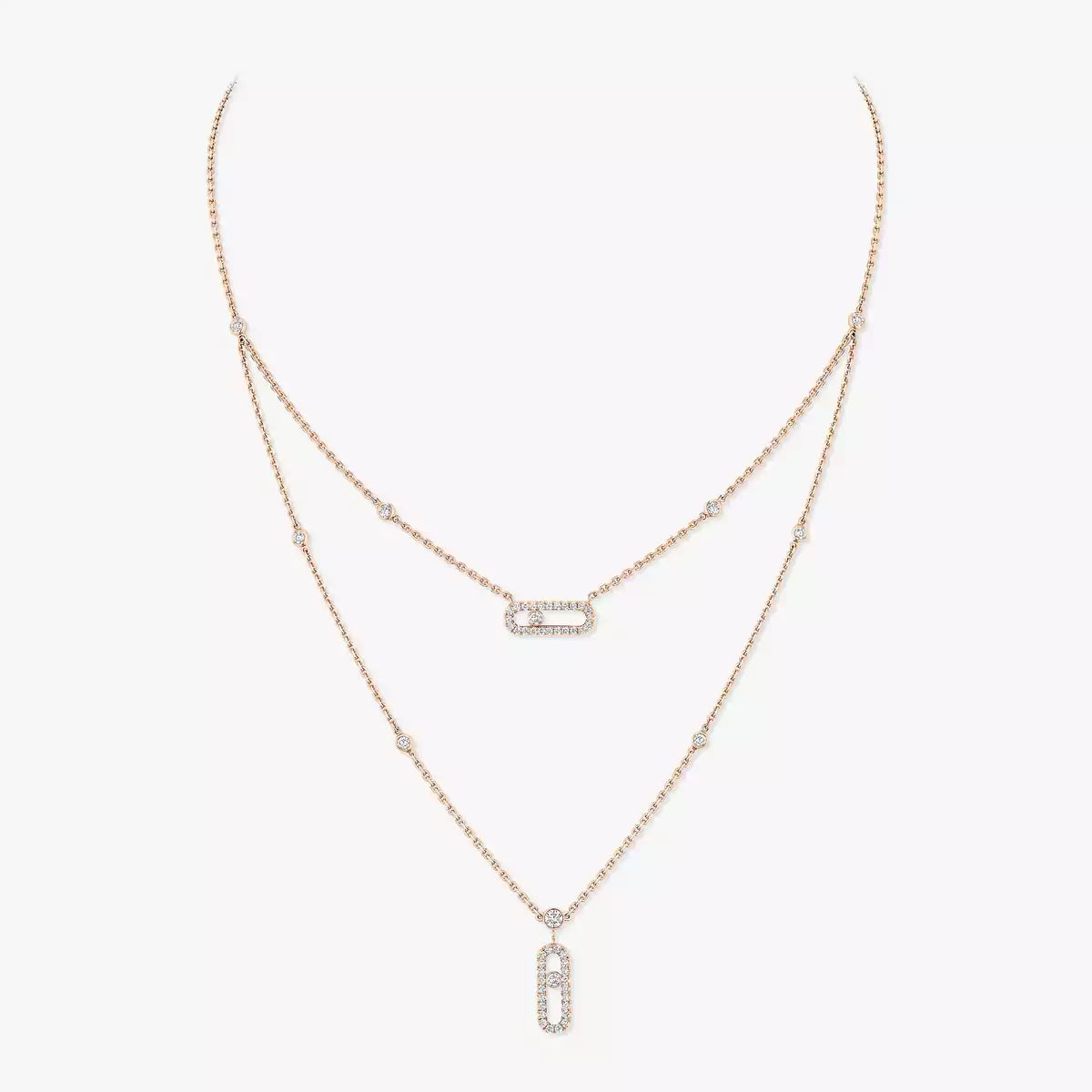 [Loco jewelrys]2 Rows Rose Gold Diamond Pave_ Necklace Move Uno