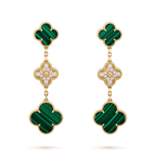 ¡®Loco¡¯CLOVER EARRINGS GOLD MALACHITE DIAMOND 3 MOTIF
