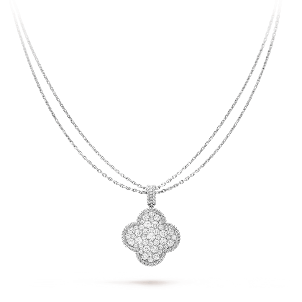 ¡®Loco¡¯CLOVER 25MM SILVER FULL DIAMOND BIG CLOVER NECKLACE