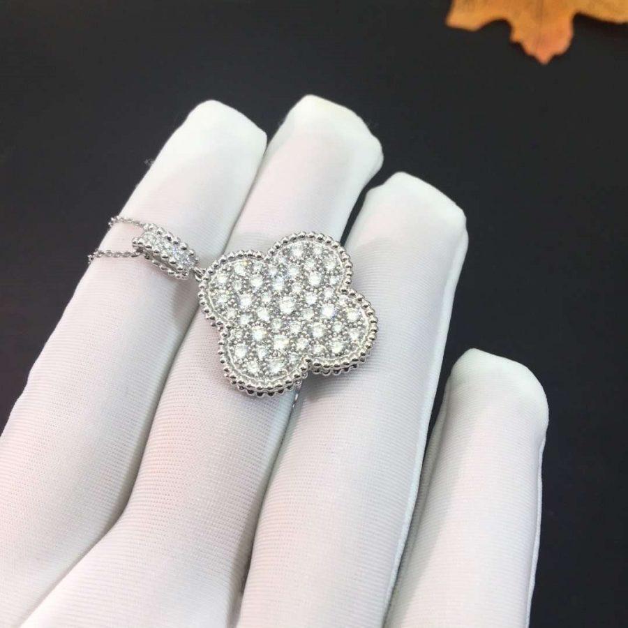¡®Loco¡¯CLOVER 25MM SILVER FULL DIAMOND BIG CLOVER NECKLACE