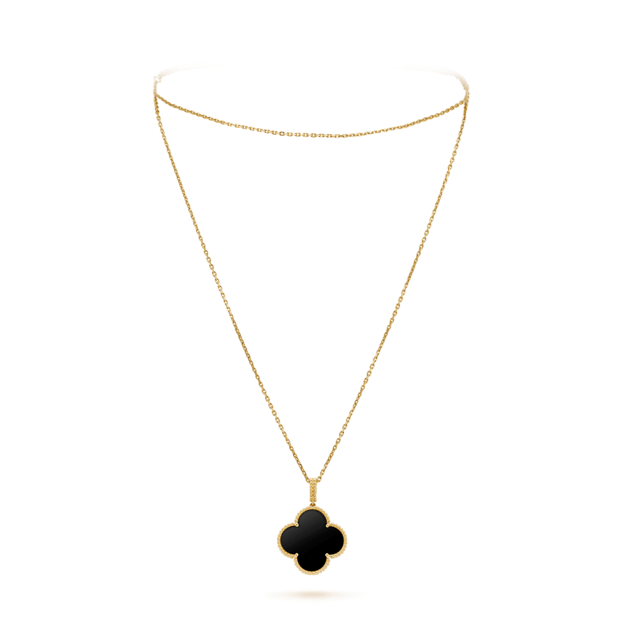¡®Loco¡¯CLOVER 25MM GOLD ONYX BIG CLOVER NECKLACE