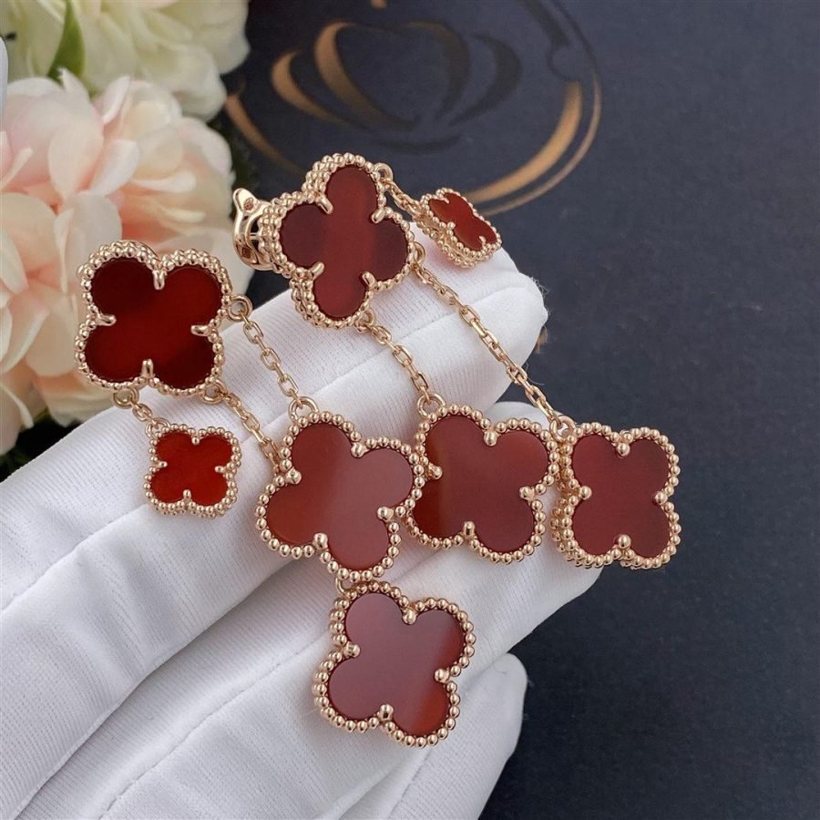 ¡®Loco¡¯CLOVER EARRINGS CARNELIAN 4 MOTIFS PINK GOLD
